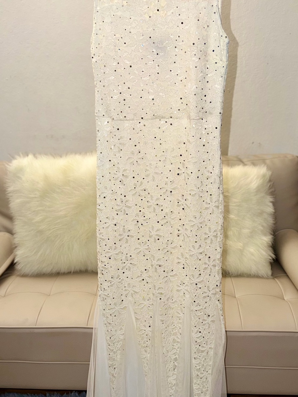 Elegant White Lace Wedding Dress with Beaded Detail